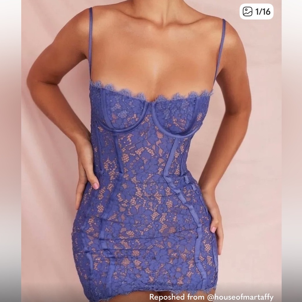 HOUSE OF CB 'Lala' Lavender Lace Mini Dress